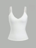 MQTIME  -  Lace Detail V-Neck Wide Strap Tank