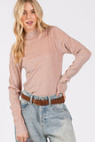 MQTIME  -  SAGE + FIG Glitter Mock Neck Lettuce Hem Long Sleeve Top