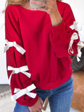MQTIME  -  Contrast Bow Round Neck Long Sleeve Sweatshirt