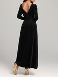 MQTIME  -  Velvet Square Neck Long Sleeve Dress