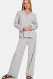 MQTIME  -  Button Down Long Sleeve Top and Pants Lounge Set