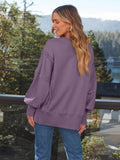 MQTIME  -  Slit Round Neck Long Sleeve Sweatshirt