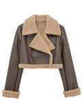 MQTIME  -   Collared Neck Long Sleeve Plush Cropped Jacket