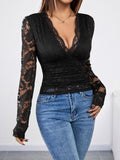 MQTIME  -   Perfee V-Neck Long Sleeve Lace Top