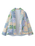 MQTIME  -  Printed Patchwork Open Front Cardigan with Pockets