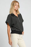 MQTIME  -  Umgee Striped Half Zip Short Sleeve Sweatshirt