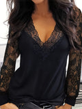 MQTIME  -  Full Size Lace Detail V-Neck Long Sleeve Blouse