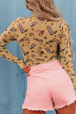 MQTIME  -  Printed Mock Neck Long Sleeve Bodysuit