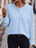 MQTIME  -  Drawstring Quarter Button Long Sleeve Hoodie