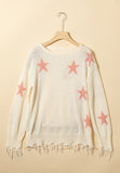 MQTIME  -  Contrast Star Raw Hem Long Sleeve Knit Top