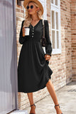 MQTIME  -  Smocked V-Neck Flounce Sleeve Midi Dress