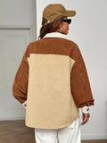 MQTIME  -  Color Block Collared Neck Long Sleeve Shirt