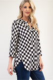 MQTIME  -  Celeste Full Size Curved Hem Checkered Notched Blouse