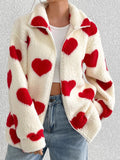 MQTIME  -  Heart Zip Up Drop Shoulder Furry Jacket