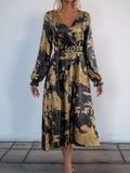 MQTIME  -   Printed Surplice Long Sleeve Midi Dress