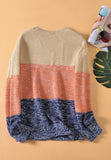 MQTIME  -   Color Block Round Neck Long Sleeve Sweater