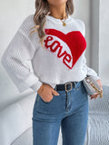 MQTIME  -  LOVE Heart Round Neck Dropped Shoulder Sweater