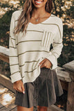 MQTIME  -  Striped V-Neck Drop Shoulder Sweater