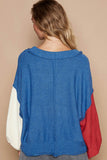 MQTIME  -  Exposed Seam Contrast V-Neck Lantern Sleeve Sweater