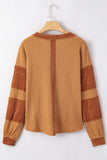 MQTIME  -  Contrast Patched Exposed Seam Waffle Knit Henley Top