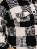MQTIME  -  Plus Size Pocketed Plaid Collared Neck Jacket