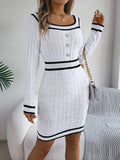 MQTIME  -  Contrast Trim Long Sleeve Sweater Dress