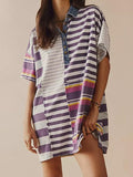 MQTIME  -  Exposed Seam Striped Half Sleeve Mini Dress