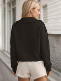 MQTIME  -  Frill Button Up Collared Neck Long Sleeve Cardigan