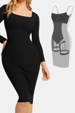 MQTIME  -  Basic Bae Full Size Built-In Shapewear Square Neck Long Sleeve Dress