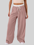 MQTIME  -  Contrast Waistband Drawstring Wide Leg Pants