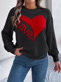 MQTIME  -  LOVE Heart Round Neck Dropped Shoulder Sweater