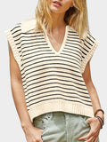 MQTIME  -   Collared Neck Striped Sweater Vest