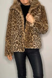 MQTIME  -  Full Size Leopard Furry Collared Neck Long Sleeve Coat