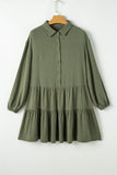 MQTIME  -  Tiered Collared Neck Balloon Sleeve Shirt Dress