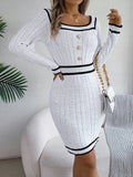 MQTIME  -  Contrast Trim Long Sleeve Sweater Dress