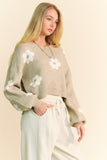 MQTIME  -  Floral Drop Shoulder Cropped Sweater