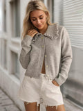 MQTIME  -  Frill Button Up Collared Neck Long Sleeve Cardigan