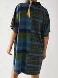 MQTIME  -  Exposed Seam Striped Half Sleeve Mini Dress