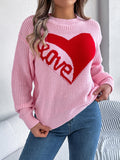 MQTIME  -  LOVE Heart Round Neck Dropped Shoulder Sweater