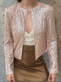 MQTIME  -  Full Size Sequin Open Front Cropped Jacket