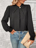 MQTIME  -  Swiss Dot Mock Neck Long Sleeve Blouse