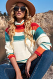 MQTIME  -  Contrast Striped Turtleneck Dropped Shoulder Sweater