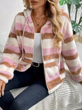 MQTIME  -  Drawstring Striped Zip Up Hooded Jacket