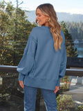 MQTIME  -  Slit Round Neck Long Sleeve Sweatshirt