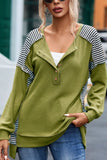 MQTIME  -   Striped Exposed Seam Half Button Sweatshirt