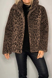 MQTIME  -  Full Size Leopard Furry Collared Neck Long Sleeve Coat
