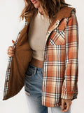MQTIME  -  Plaid Snap Down Plush Hooded Jacket