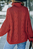 MQTIME  -  Cable-Knit Turtleneck Dropped Shoulder Sweater