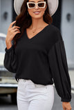 MQTIME  -   Waffle-Knit V-Neck Long Sleeve Blouse