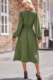 MQTIME  -  Smocked V-Neck Flounce Sleeve Midi Dress